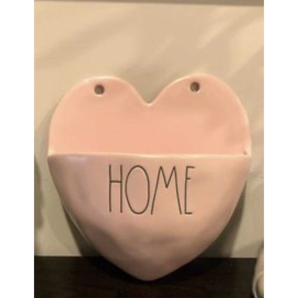 Rae Dunn Heart Shape HOME Ceramic Wall Pocket Planter Organizer Blush Pink